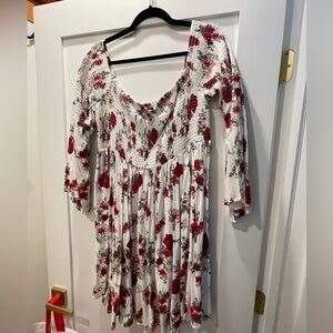 Torrid Red and White Floral Smocked Dress